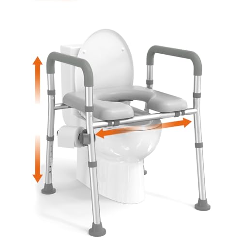 HANNEA® Toilet Seat Riser for Seniors, Rugged Aluminum Alloy Anti-slip Toilet Seat with Handrail Dual Way Adjustable Height and Width Design Universal Toilet Seat Riser with Handrail HANNEA® Toilet Seat Riser for Seniors, Rugged Aluminum Alloy Anti-slip Toilet Seat with Handrail Dual Way Adjustable Height and Width Design Universal Toilet Seat Riser with Handrail